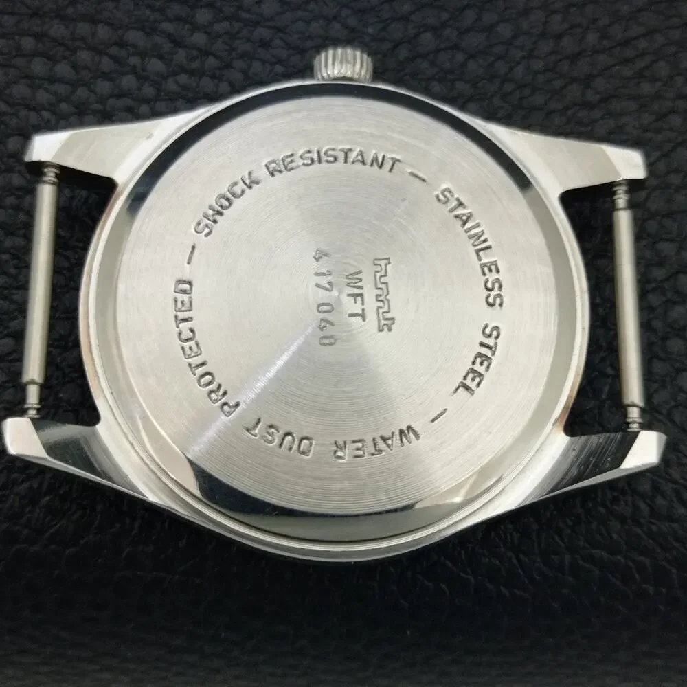Vintage 1985 HMT Manual Wound Mens Silver Watch & Green accents